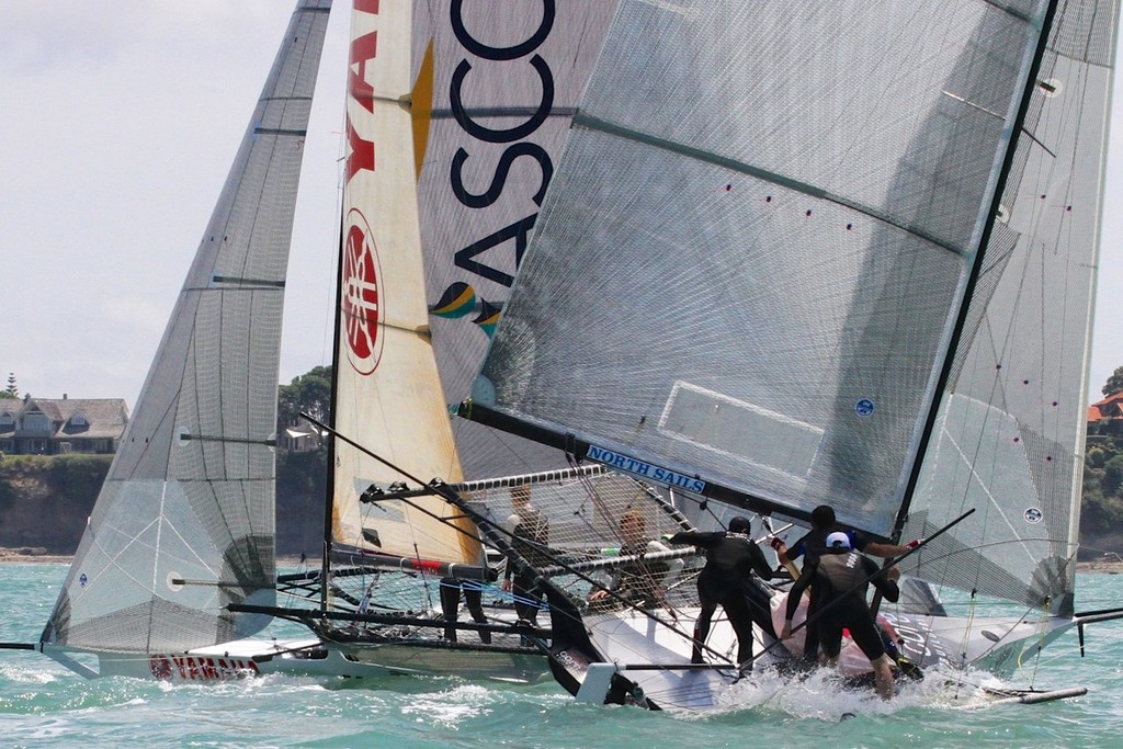 Pre-start - 18ft Skiffs, Auckland January 13, 2013 © Richard Gladwell www.photosport.co.nz